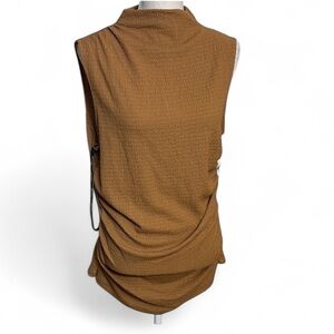 NWT Calvin Klein Textured Mock Neck Ruched Sides Top Size L